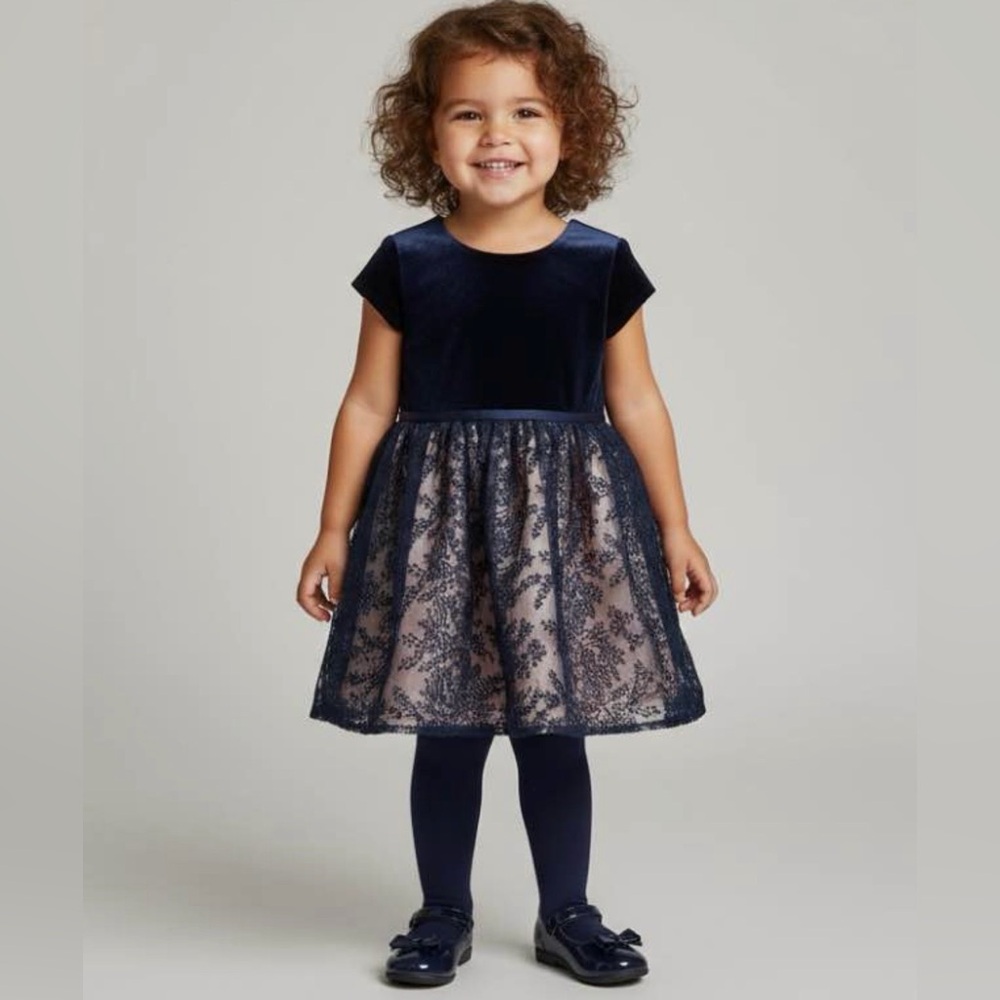 Forever Girls Size 6X Navy Velvet & Lace Special Occasion Dress
